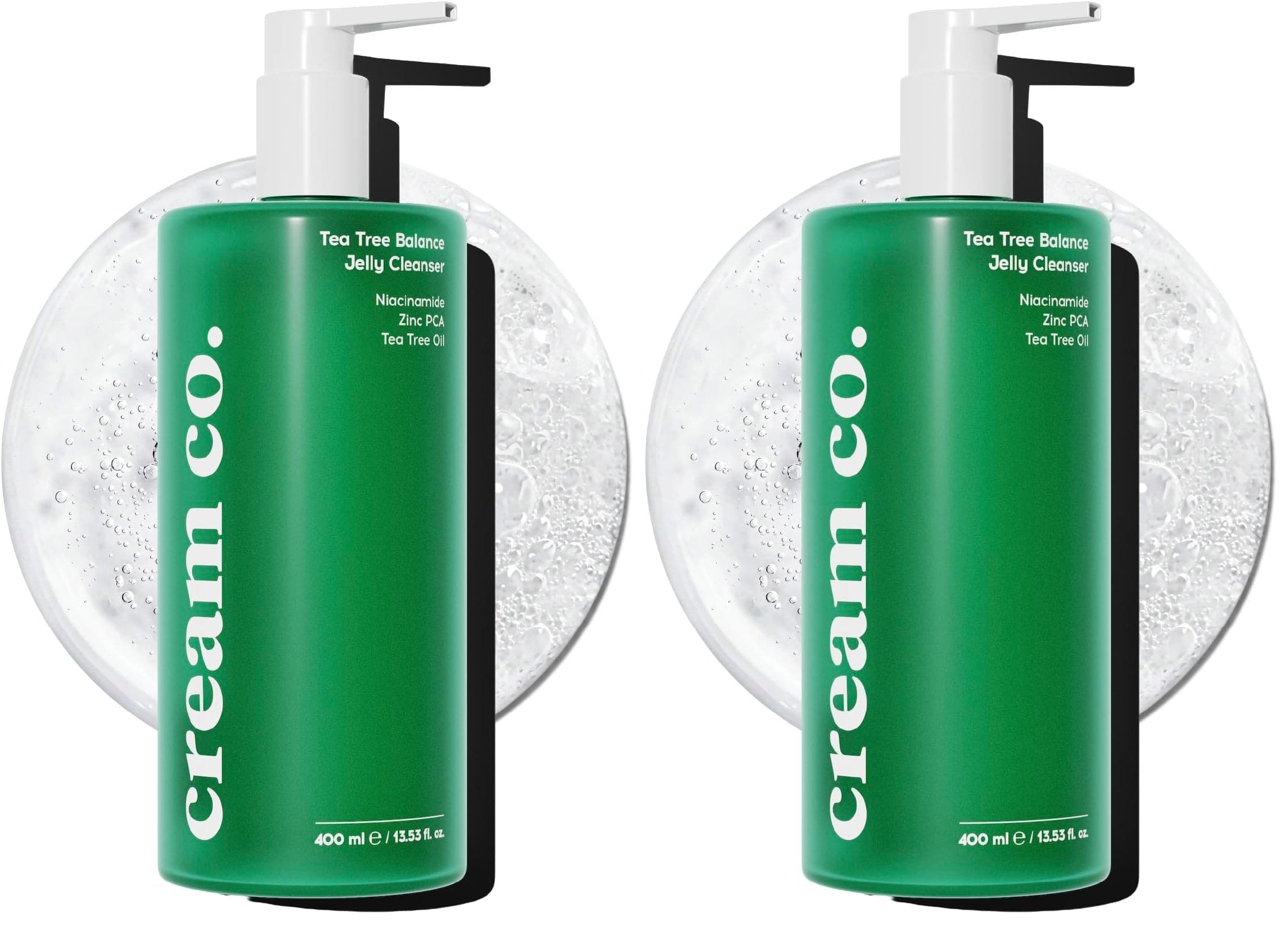 Cream Co. Sivilce & Akne & Siyah Nokta Karşıtı Yüz Temizleme Jeli, Niacinamide Çay Ağacı Yağı, 400 ML (2 paketi)