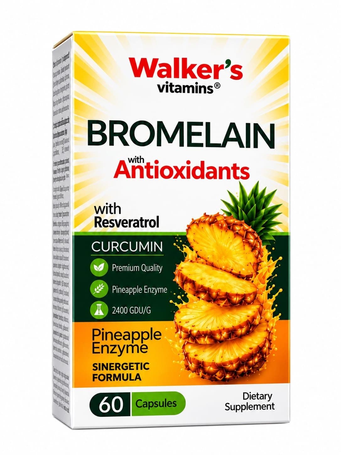 Walker's Vitamins Bromelain, Krom, Alfa Lipoik Asit, Yeşilçay, Berberine İçeren Besin