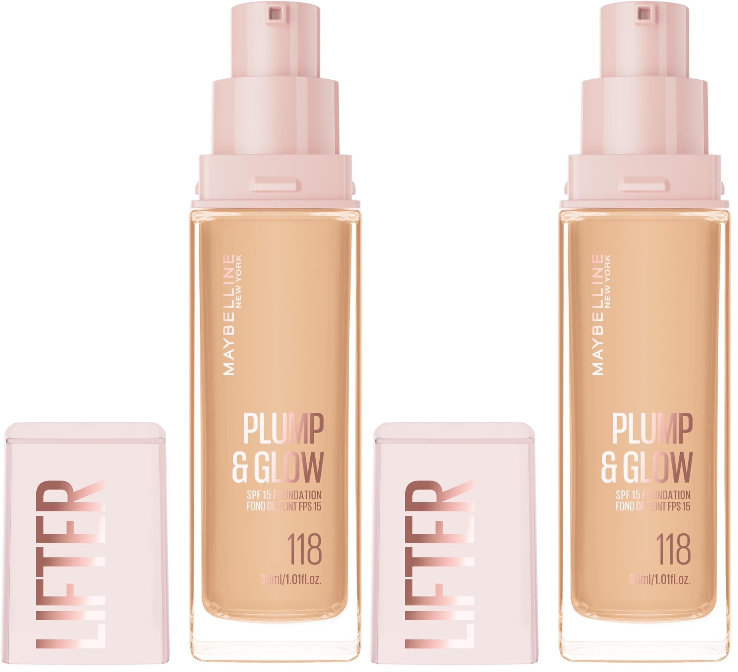 Maybelline New York Lifter Niasinamid ve Hyalüronik Asit İçeren Aydınlatan Fondöten - 118 (2 paketi)