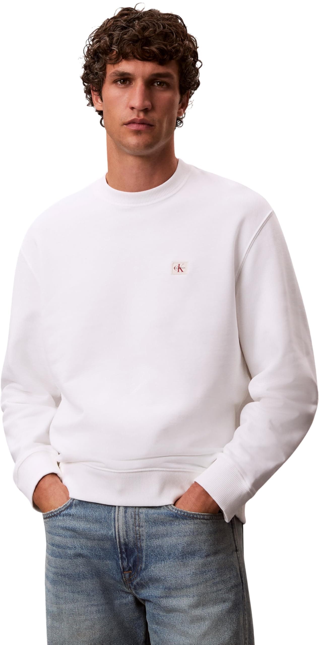 Calvin Klein Ls Eu 350Terry Badge Cn Bisiklet Yaka Sweatshirt, LV04RC273GUB1