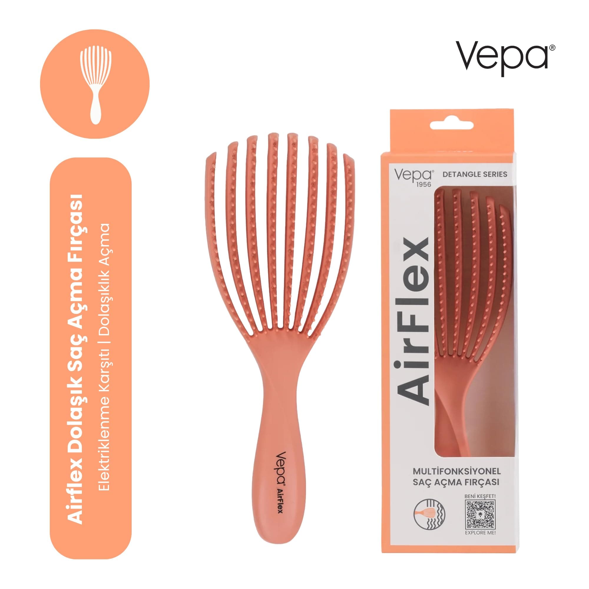 Vepa Airflex Dolaşık Saç Açma Fırçası, Kolay Tarama, Elektriklenme Önleyici Tarak (SOMON)