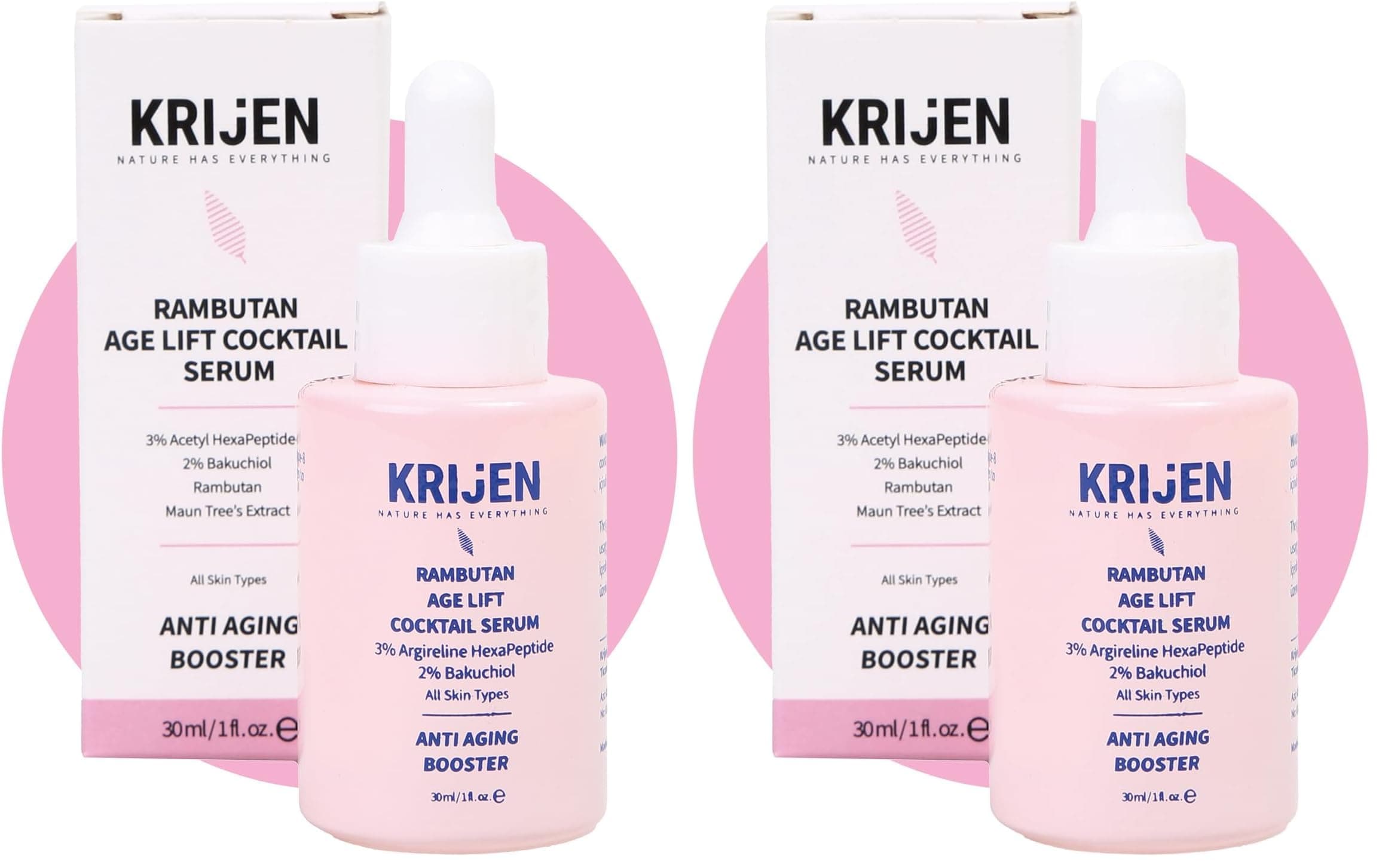 Krijen Rambutan Age Lift Cocktail Serum | Acetyl HexaPeptide-8%3 + Bakuchiol%2 + Maun Ağacı Ekstraktı (2 paketi)