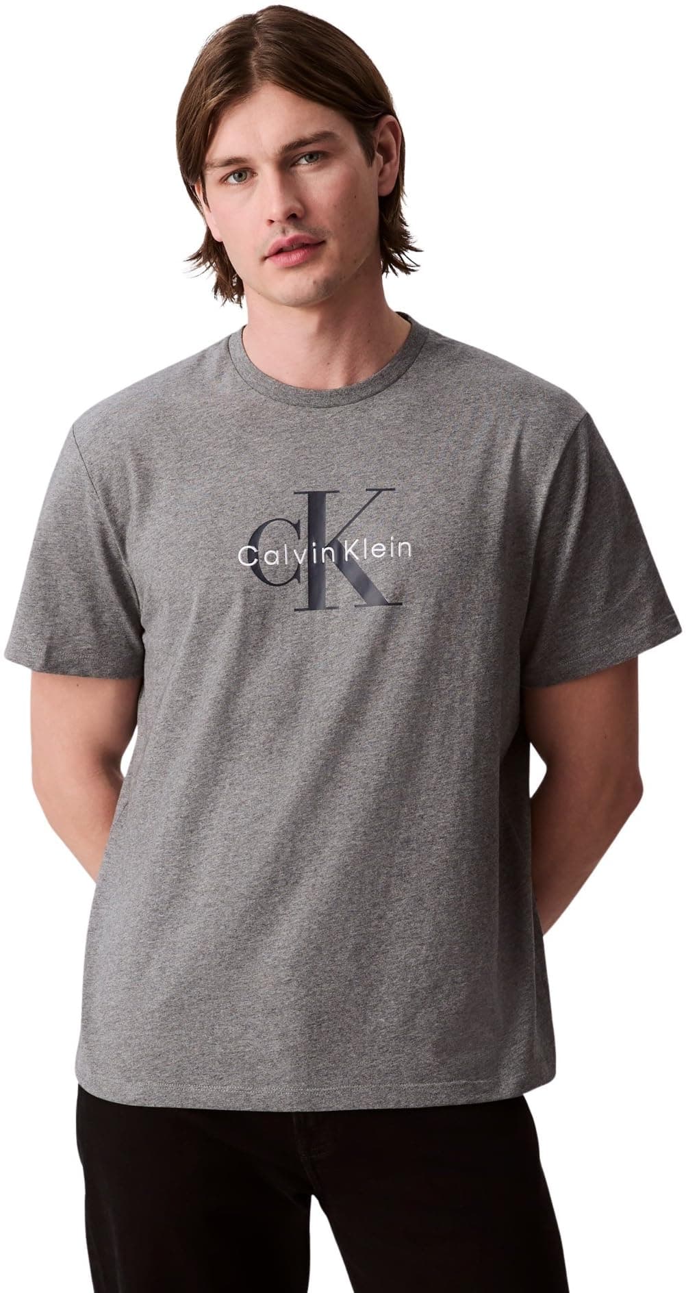 Normal Kesim Yuvarlak Yakalı CK Logo Baskılı Pamuklu Kısa Kollu T-Shirt, LV04RB862G
