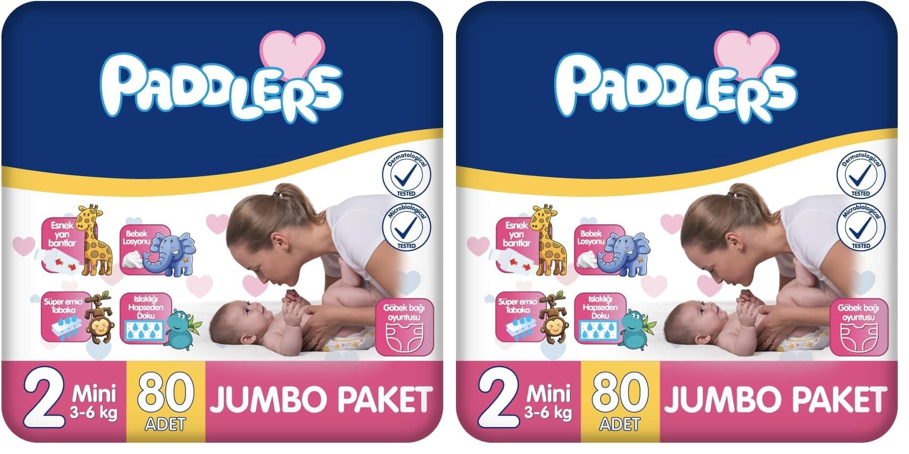 Paddlers Bebek Bezi 2 Numara Mini (3-6 Kg) 80 Adet – Jumbo Paket (2 paketi)