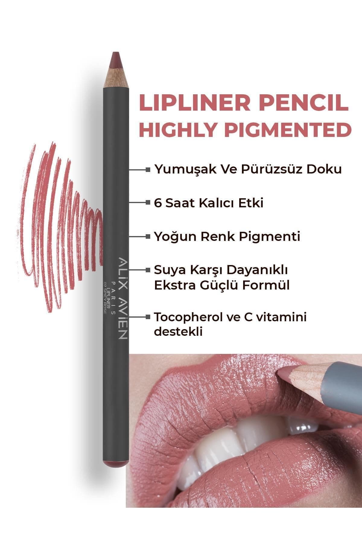 ALIX AVIEN Uzun Süre Kalıcı Dağılma Yapmayan Nemlendirici Dudak Kalemi - Lipliner Pencil 07 Spicy Rose