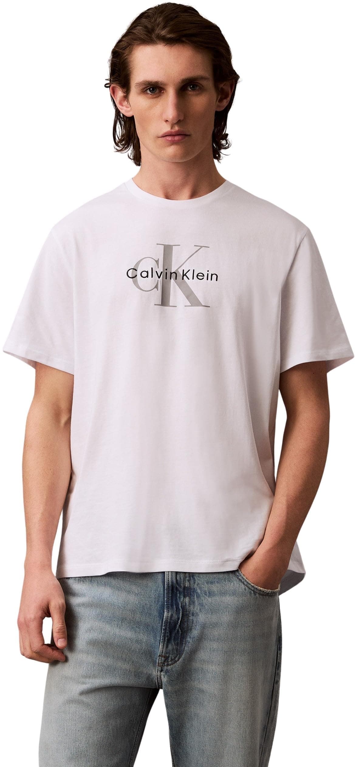 Calvin Klein Normal Kesim Yuvarlak Yakalı CK Logo Baskılı Pamuklu Kısa Kollu T-Shirt, LV04RB862G