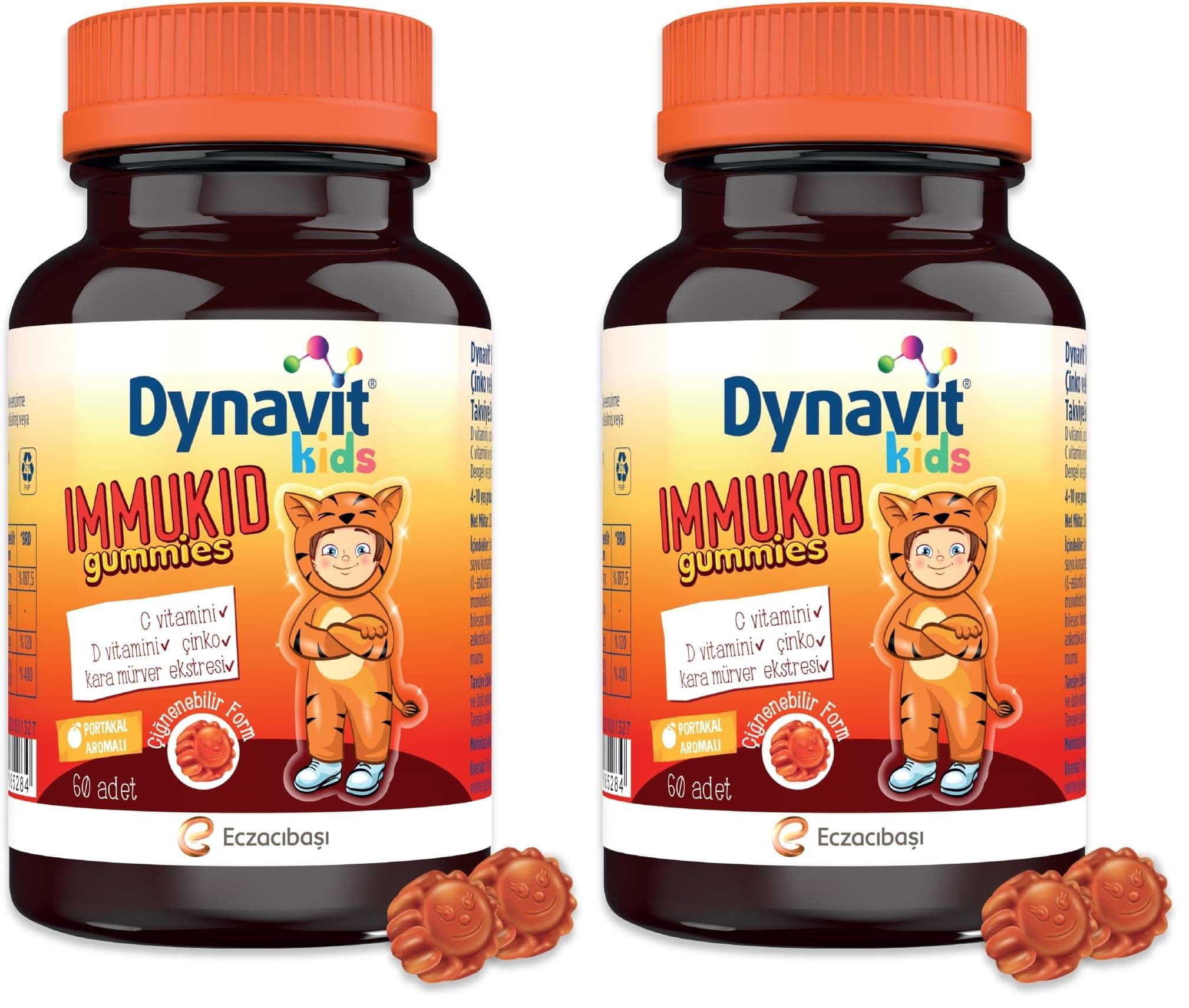 Dynavit Kids Immukid Gummies 60 Çiğnenebilir - Çocuk için C, D Vitamini,Çinko,Kara Mürver-Bağışıklık&Enerji (2 paketi)