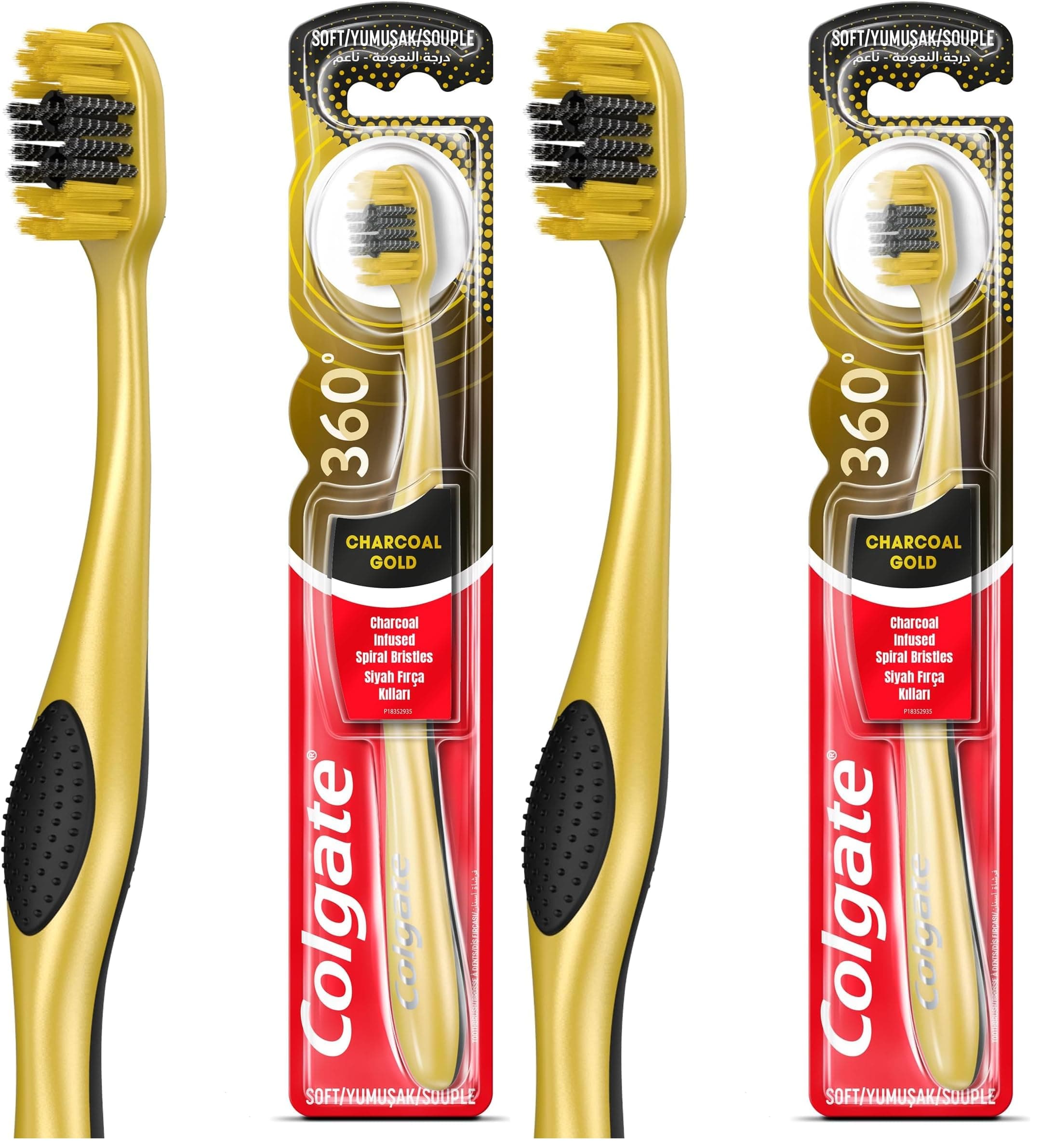 Colgate 360 Charcoal Gold Çok Yönlü Koruma Yumuşak Diş Fırçası (2 paketi)