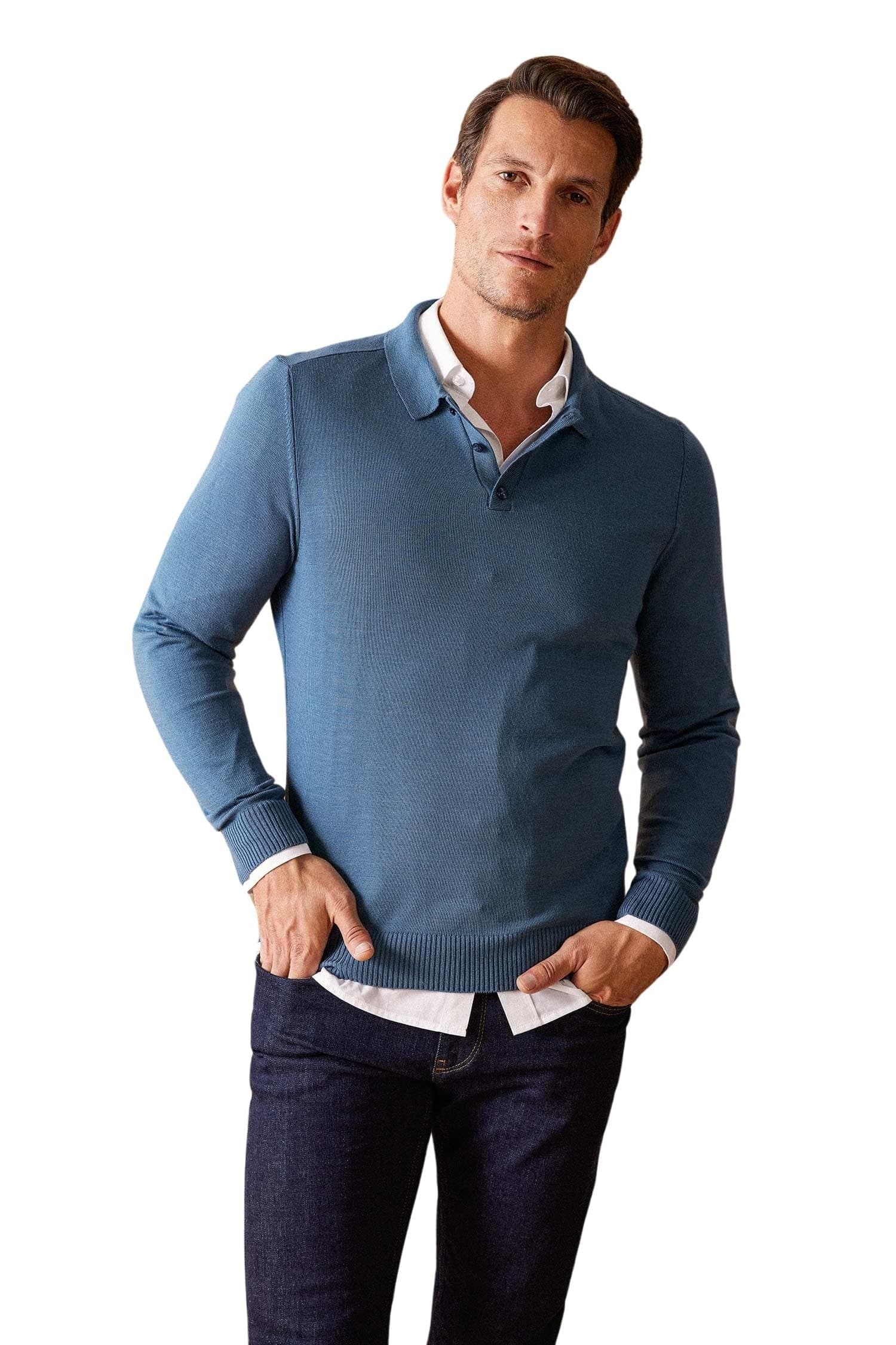 Erkek Slim Fit Polo Yaka Kazak