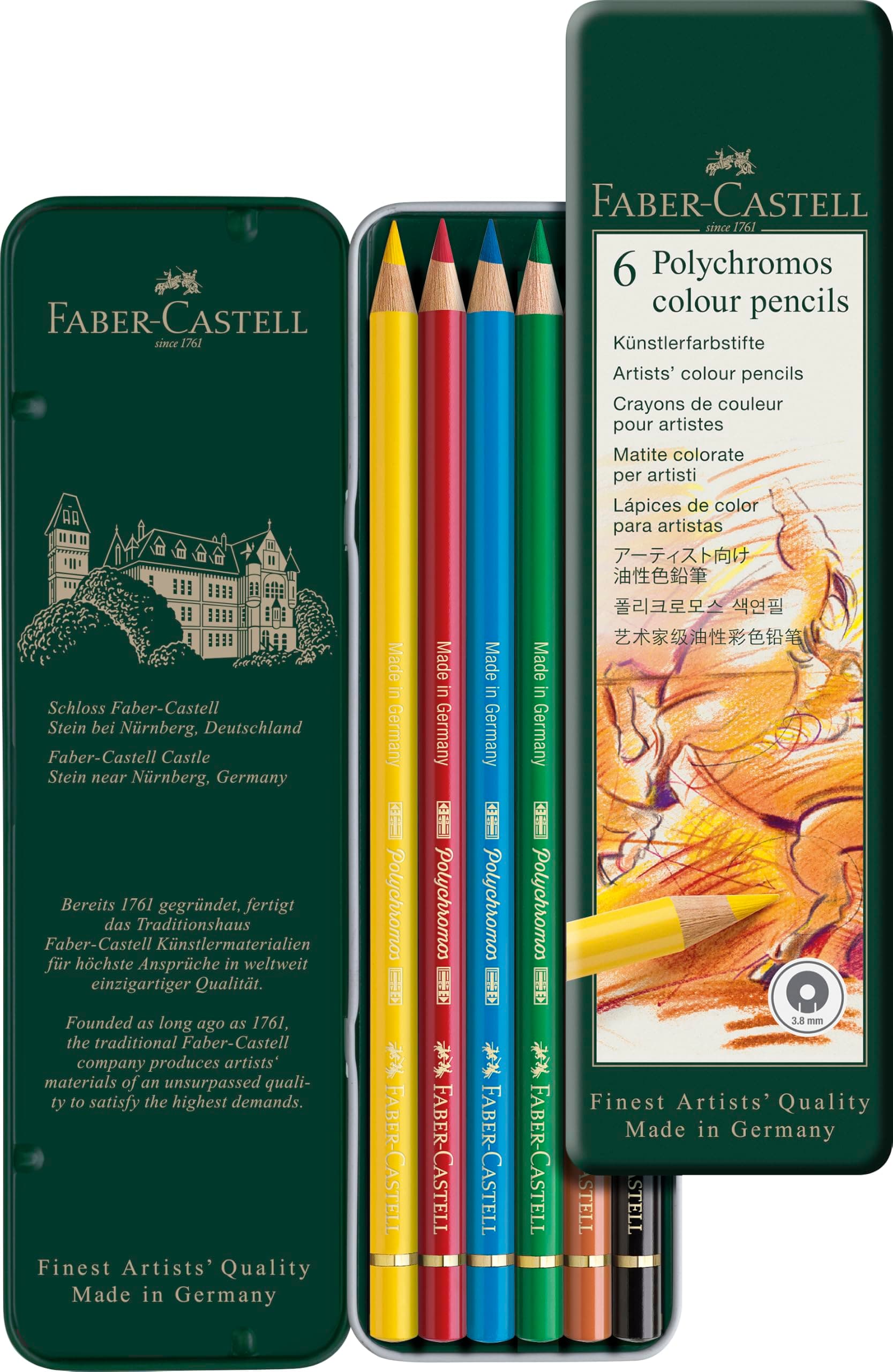 Faber-Castell Polychromos Boya Kalemi,6'lı,Yüksek Kaliteli Pigment,Suya Dayanıklı,Kolay Kırılmaz