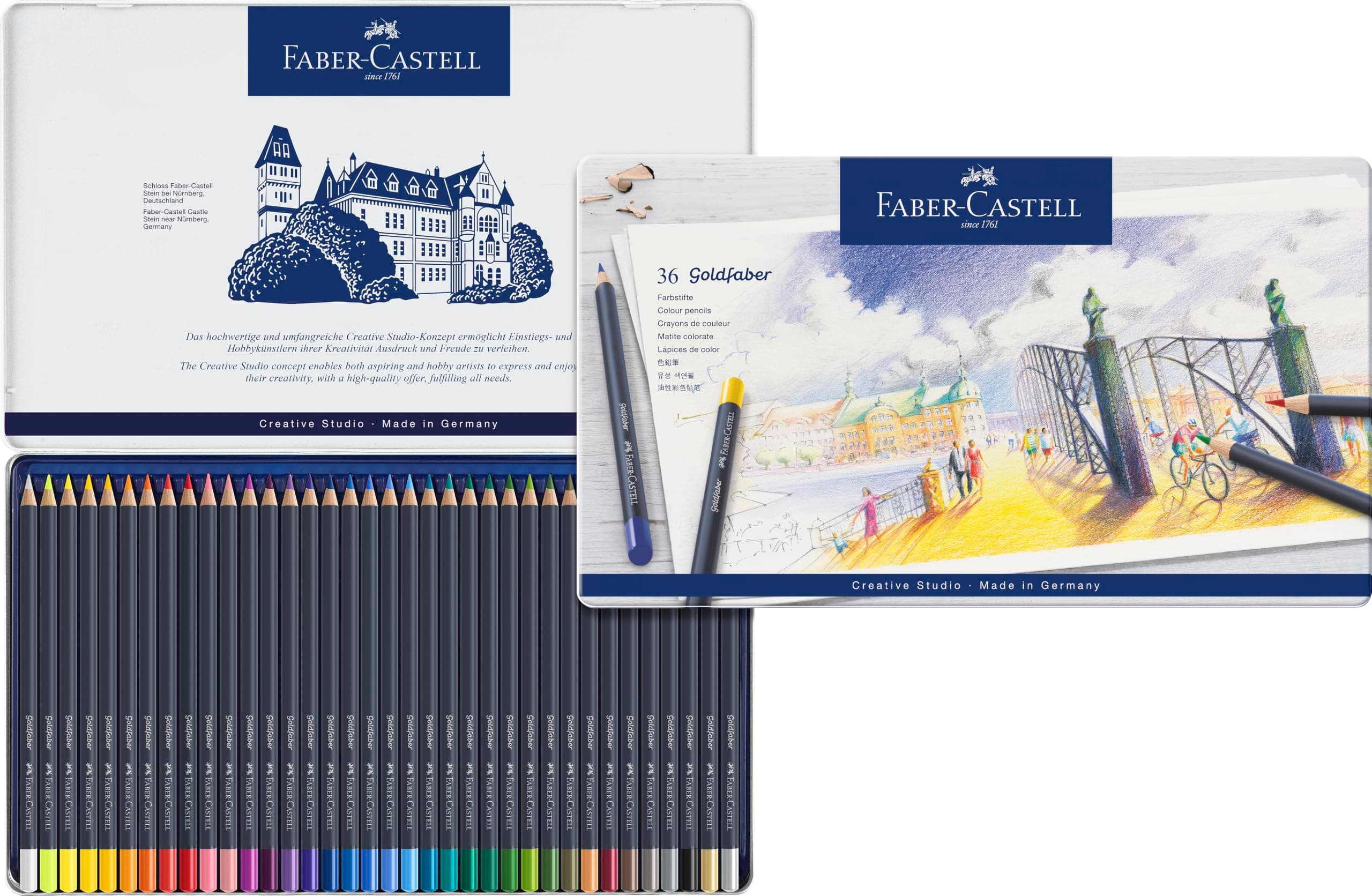 Faber-Castell Goldfaber Sulu Boya Kalemi, 36 Renk, Solmaya Dayanıklı Pigment, Yumuşak ve Canlı Renkler, Uç Kırılmalarına Karşı Dayanıklı Malzeme