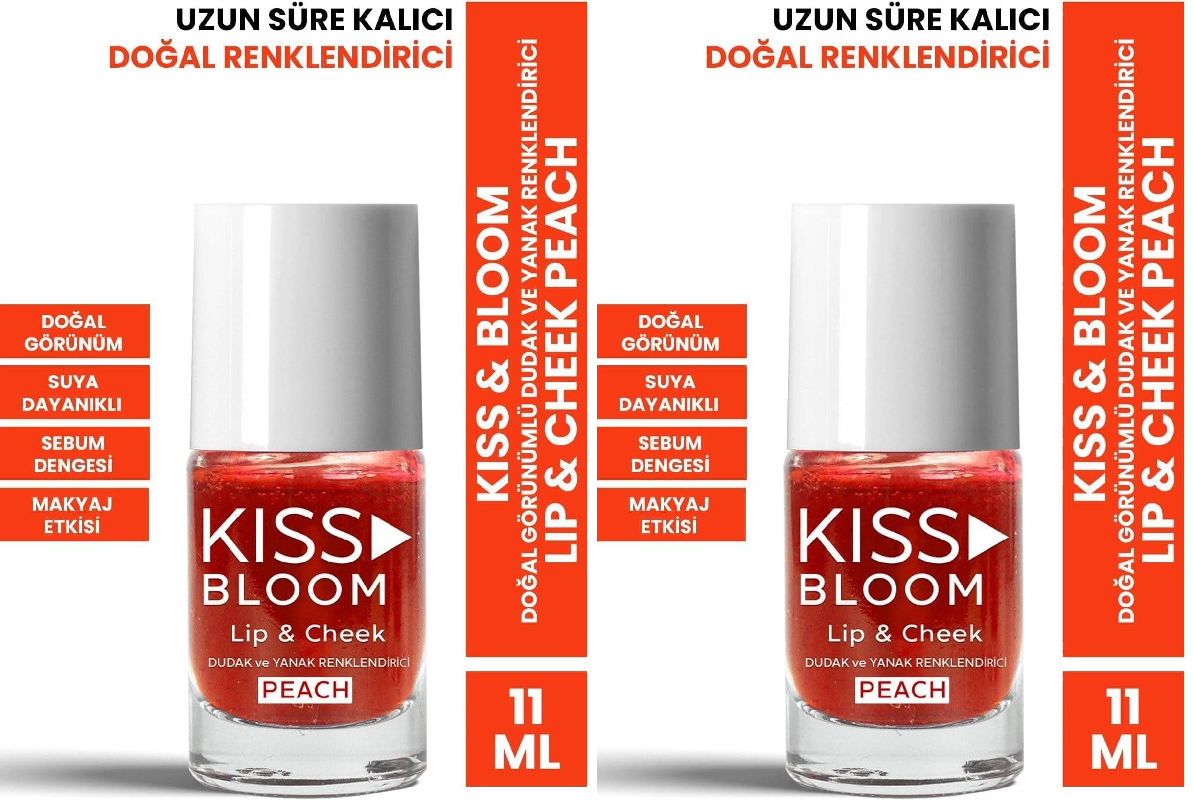 KISS & BLOOM Doğal Görünümlü Dudak ve Yanak Renklendirici Lip & Cheek Peach 11 ml (2 paketi)