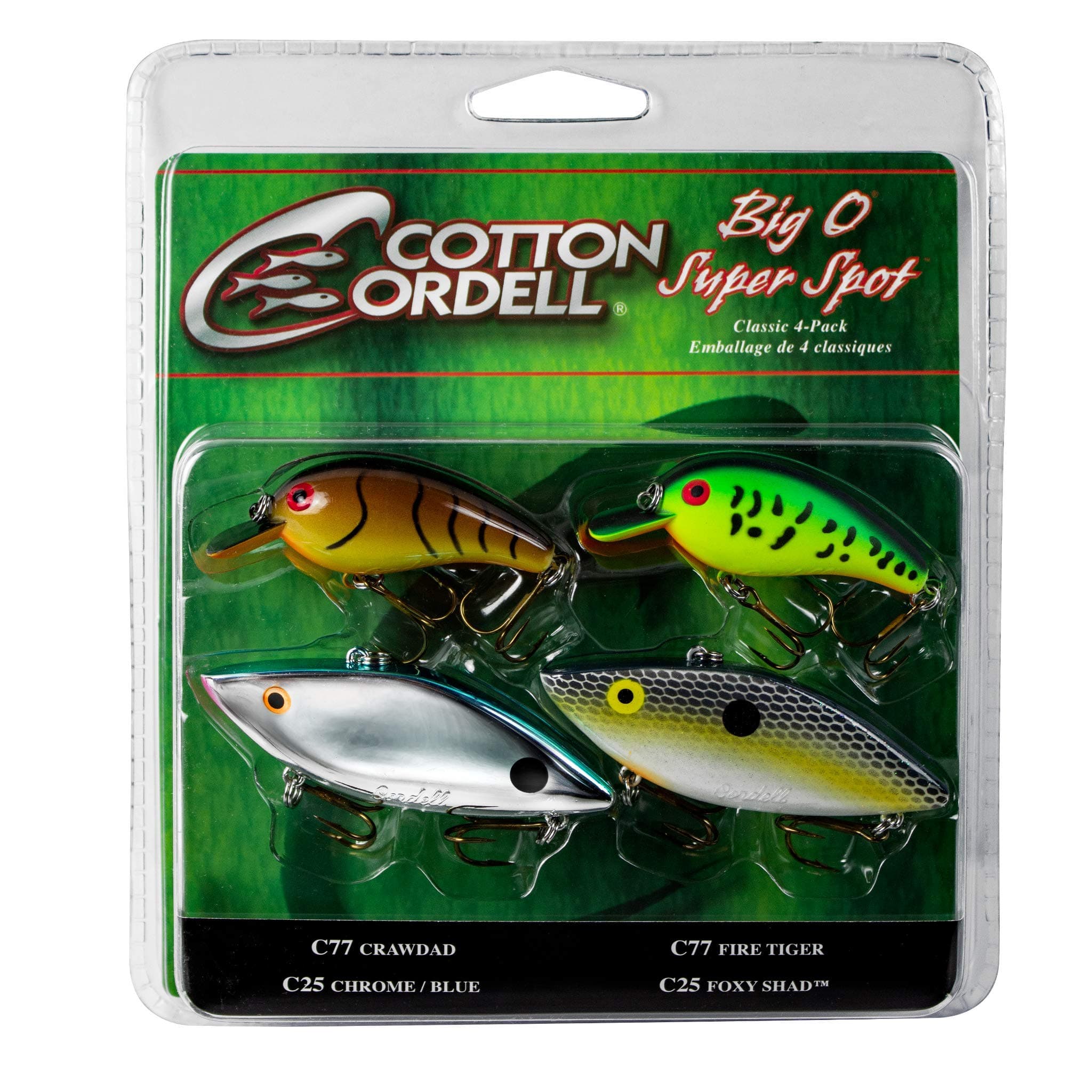 Cotton Cordell Big O ve Super Spot Klasik 4'lü Paket Crankbait Balıkçılık Yemi, 2 Büyük O Yem ve 2 Süper Spot Yem içerir, (PK4CC3)