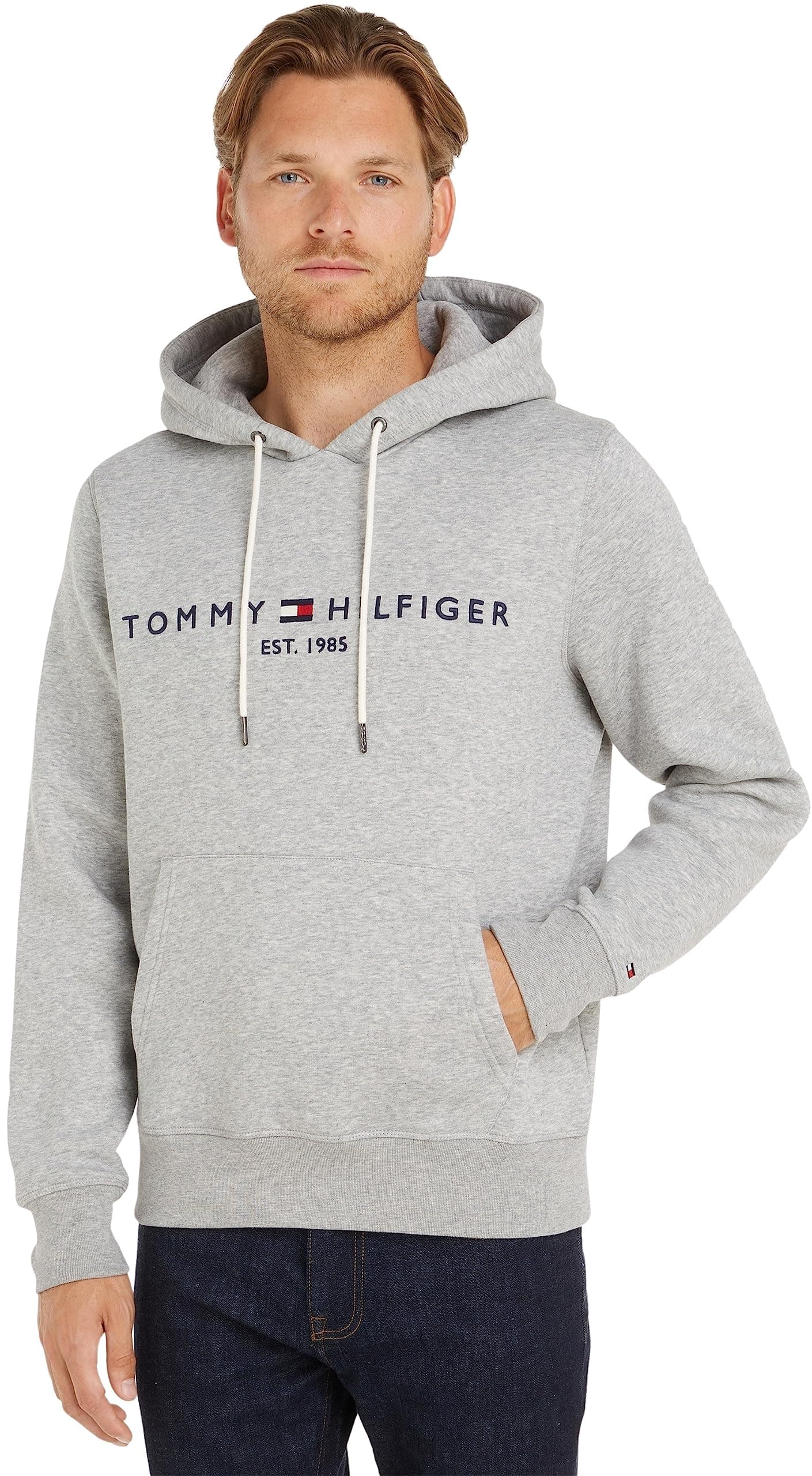 Erkek İşlemeli Marka Logo Kanguru Cep Hoodie Uzun Kollu Sweatshirt