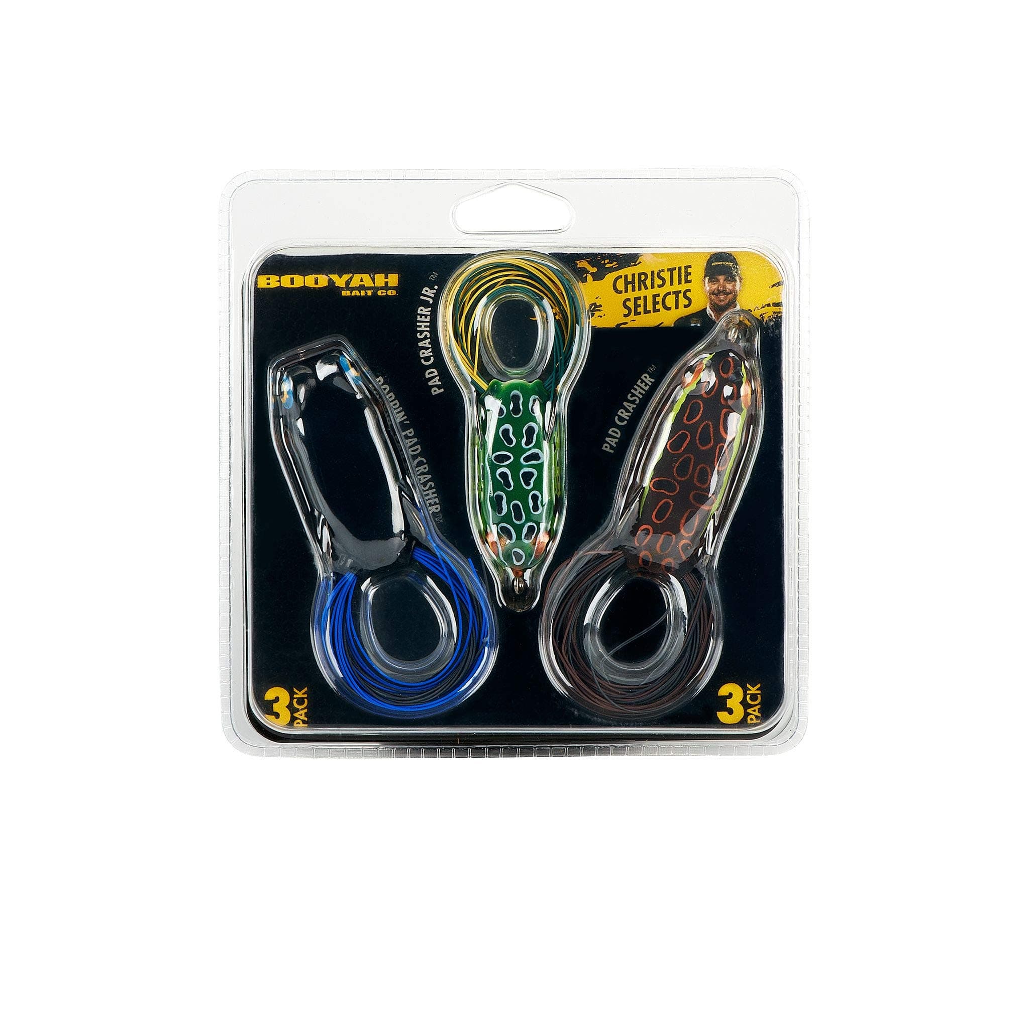 BOOYAH Pad Crasher 3-Pack Topwater Bass Fishing Hollow Body Frog Lure with Weedless Hooks