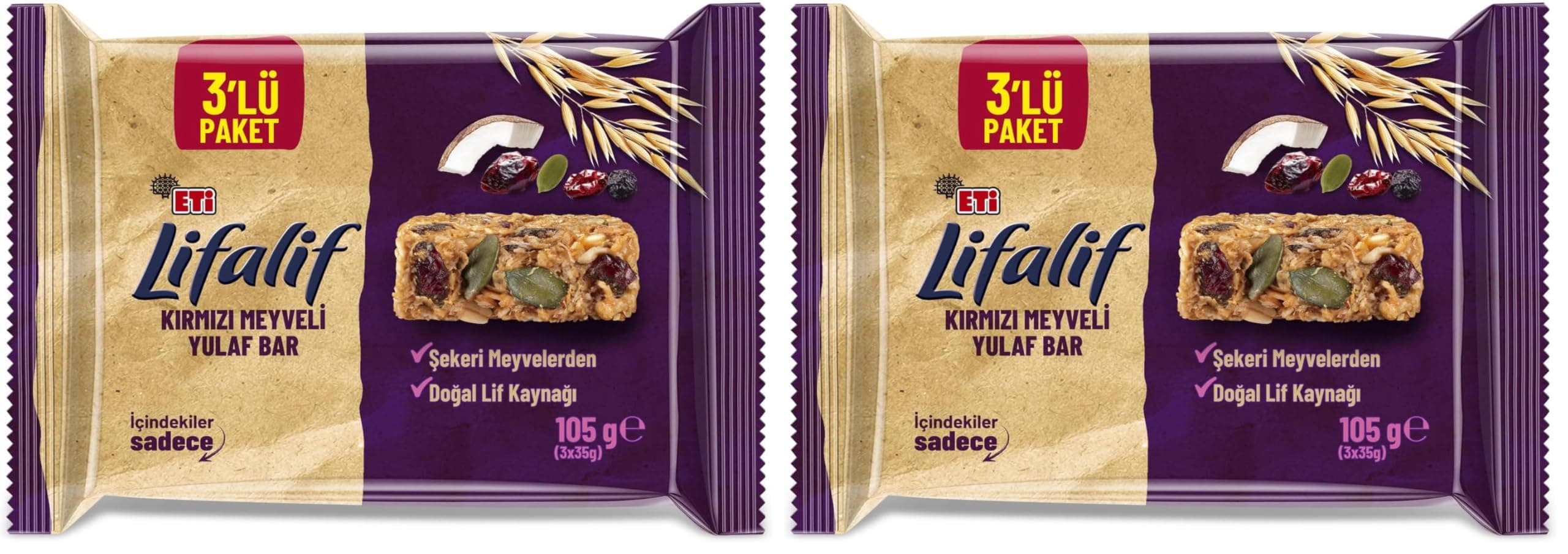 Eti Lifalif Kırmızı Meyveli Yulaf Bar 3 x 35 g 2li paket