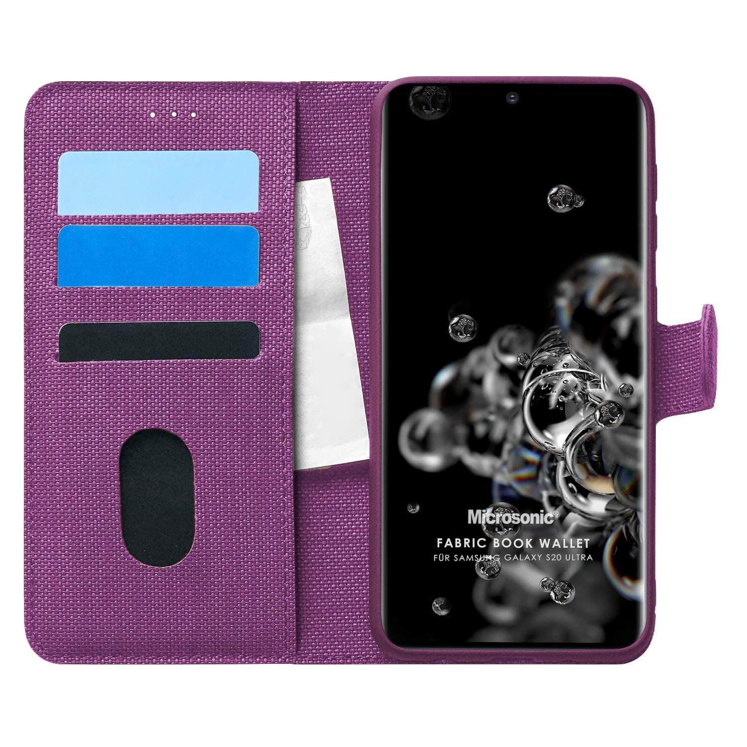 Microsonic Samsung Galaxy S20 Ultra için Kılıf Fabric Book Wallet Mor [Galaxy S20 Ultra ile Uyumlu Kılıf - Mor]