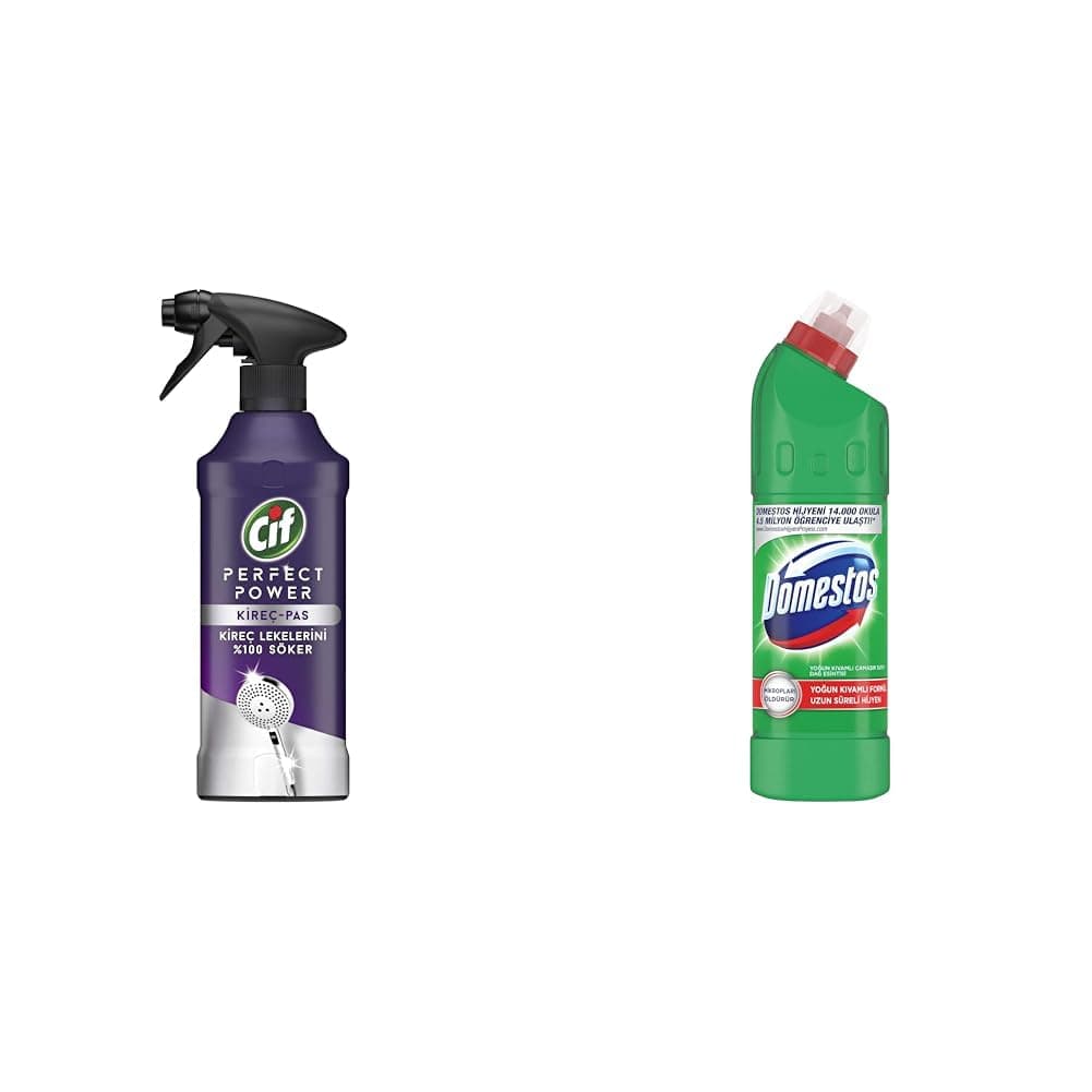 Cif Power Perfect Kireç & Pas Sökücü Sprey 435 mL (1 X 435 mL)(1) Domestos Yoğun Kıvamlı Çamaşır Suyu Maksimum Hijyen Dağ Esintisi, 750 ml(4)