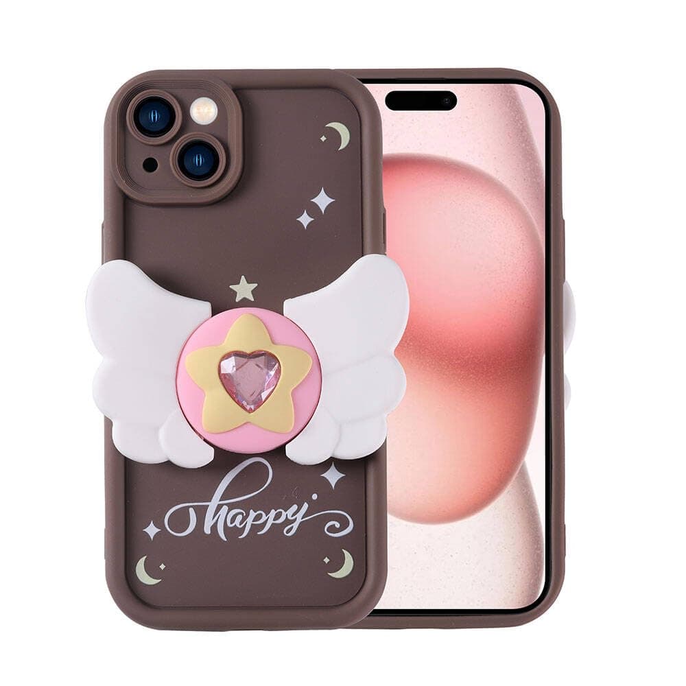 Zore Apple için uyumlu iPhone 15 Kılıf Kamera Korumalı Figür Tasarımlı Zore Kapya Kapak Koyu Kahve