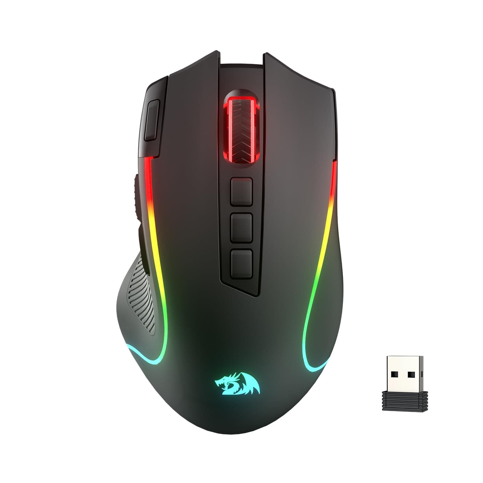 Redragon M612 PRO RGB oyun faresi, 8000 DPI kablolu/kablosuz optik oyuncu faresi, 9 programlanabilir tuş ve arka plan aydınlatması, BT & 2.4G, yazılım destekli, Rapid Fire Button