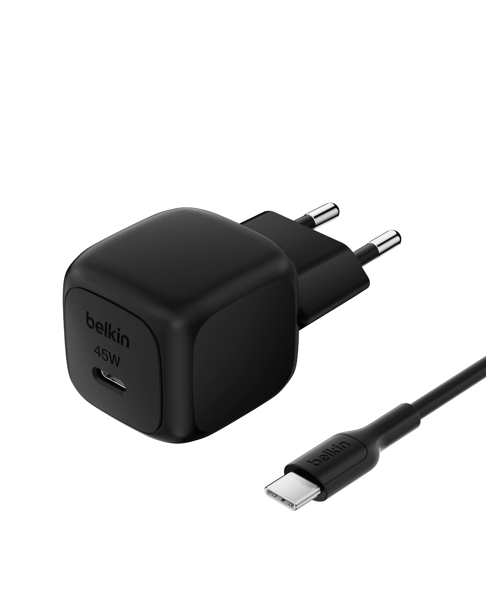 Belkin Kompakt Duvar Şarj Cihazı 45 W + USB-C - USB-C Kablosu, Apple iPhone 17, 16, 15, 14, Plus, Pro, Pro Max, Samsung Galaxy S25 Serisi, S24, Pixel 9, iPad, AirPods ve Fazlası için Hızlı Şarj, Siyah
