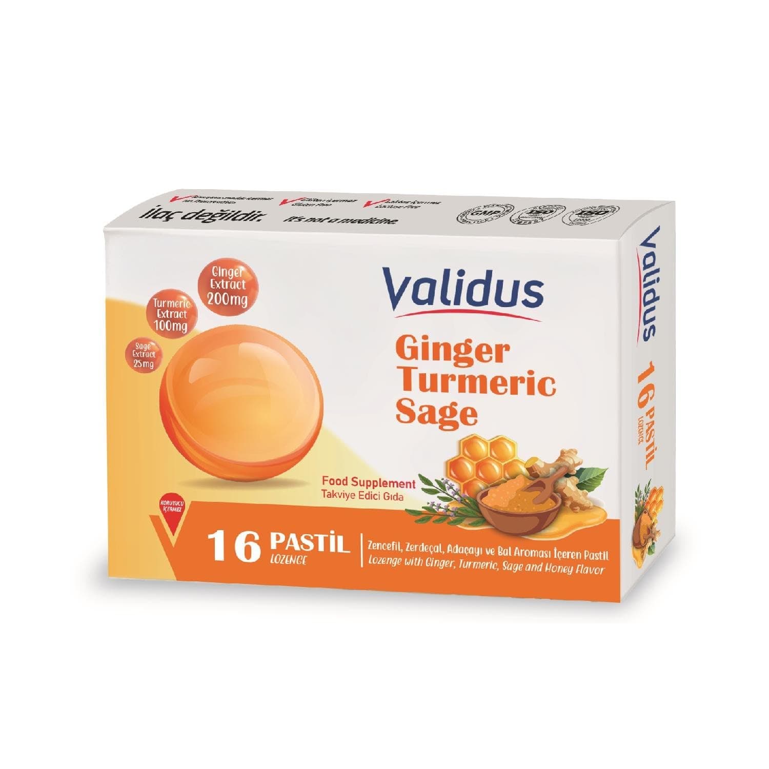 Validus Zencefil + Zerdeçal + Adaçayi + Bal 16 Pastil