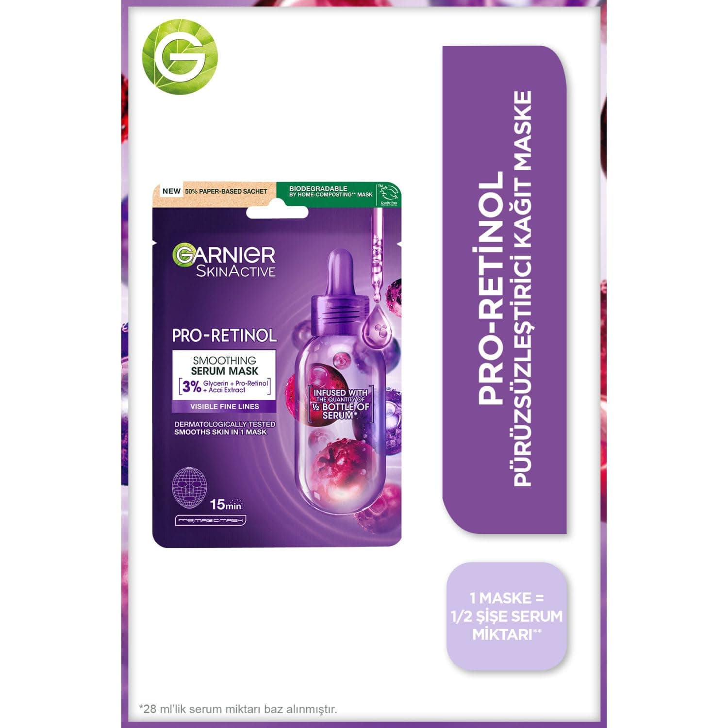 Garnier Pro-Retinol Pürüzsüzleştirici Kağıt Maske