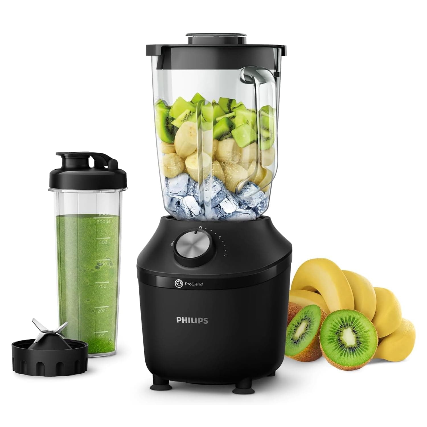 Philips 3000 Serisi ProBlend Crush Teknolojili Blender - 600 W Güç, 2 L Cam Sürahi, 2 Hız + Pulse, Titreşim Önleyici Taban, Siyah (HR2291/41)