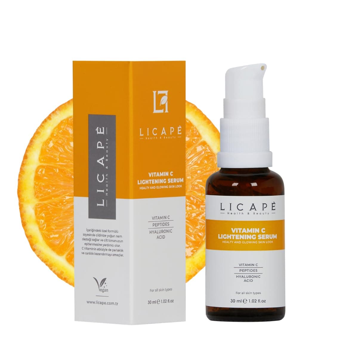Licape C Vitaminli Aydınlatıcı Serum 30 ml – İnce Çizgi ve Kırışıklık Karşıtı, Cilt Tonu Eşitleyici, Işıltı ve Canlılık Sağlayan Yüz Serumu