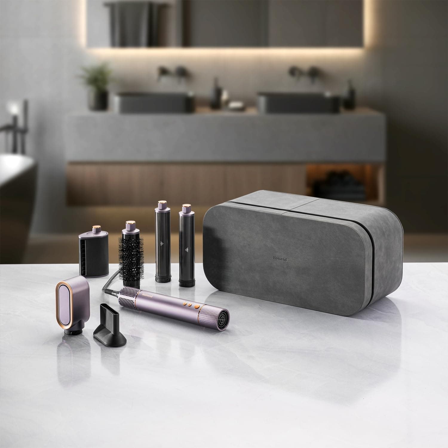 Homend Hairmony 4606h Plus Saç Kurutma ve Şekillendirme Set Su Mor, Deri Kutulu