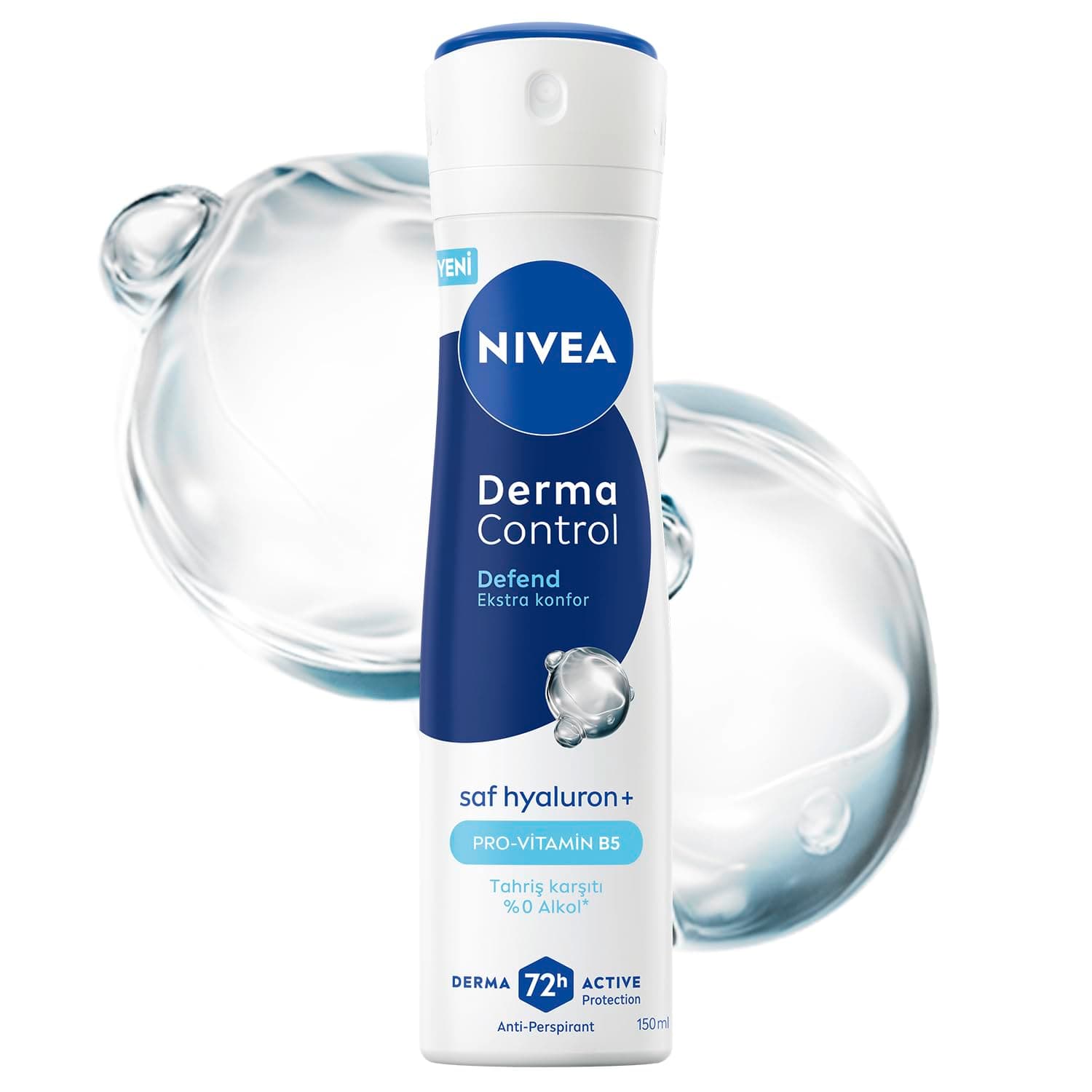 NIVEA Kadın Sprey Deodorant Derma Control Defend 150 ml, Tahrişe Karşı Koruma,72 Saat Anti Perspirant Koruma,Alkolsüz,Çiçeksi Koku,Hyaluronik Asit, Pro Vitamin B5