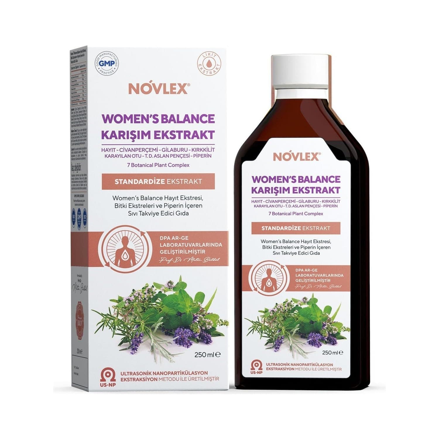 Novlex Women’s Balance Hayıt, Civanperçemi, Gilaburu, At Kuyruğu (Kırkkilit), Karayılan Otu, Testere Dişli Aslan Pençesi ve Piperin Ekstraktı (Ekstre) İçeren Sıvı Takviye Edici Gıda 250 ml