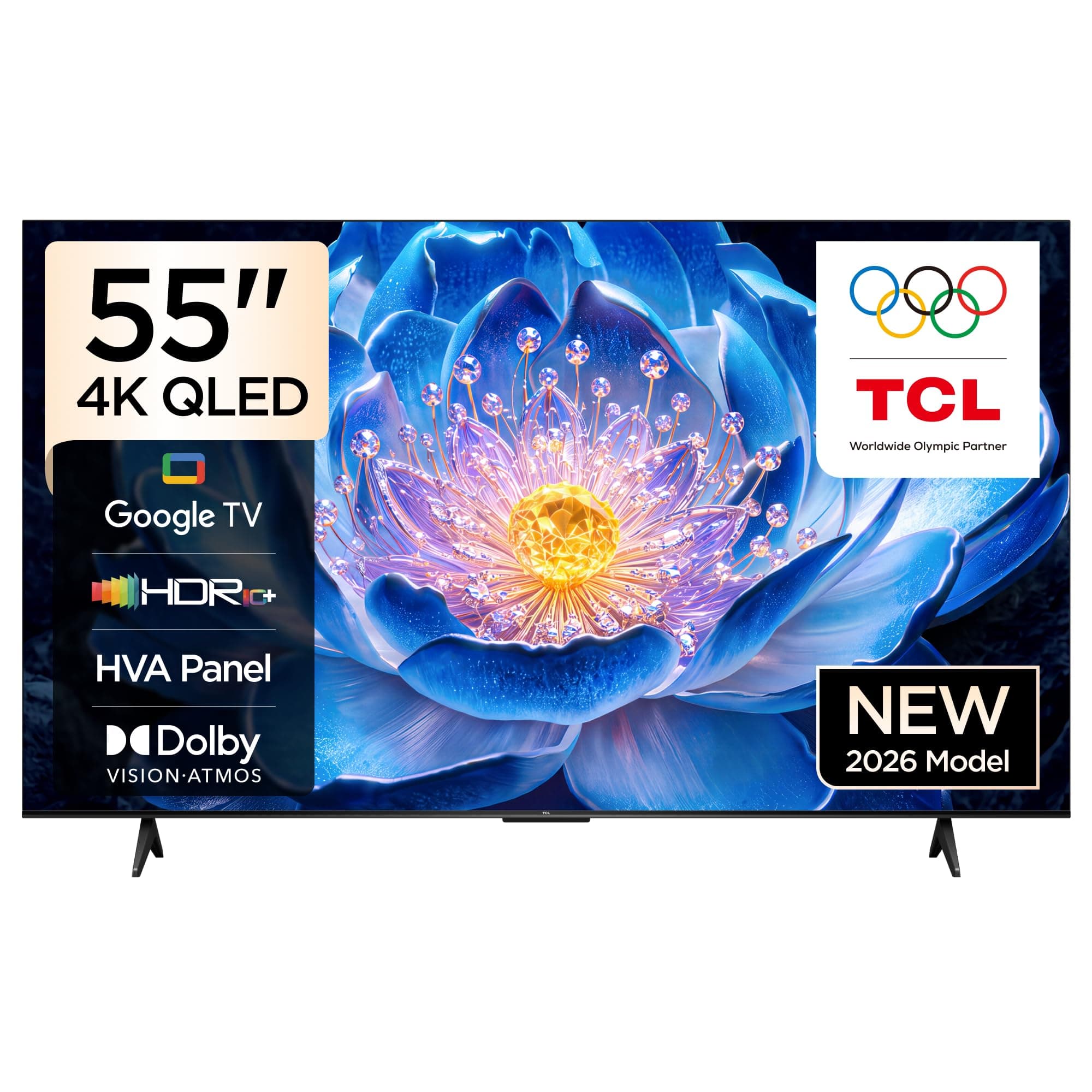 TCL 55 inç Akıllı TV 55T6D 4K Premium QLED Renkli Quantum Crystal HDR10+ Oyun Google TV, Dolby Vision Atmos, DTS Virtual X, MEMC, Sesli Kontrol, Game Master ve İnce Tasarım (2026 Modeli)